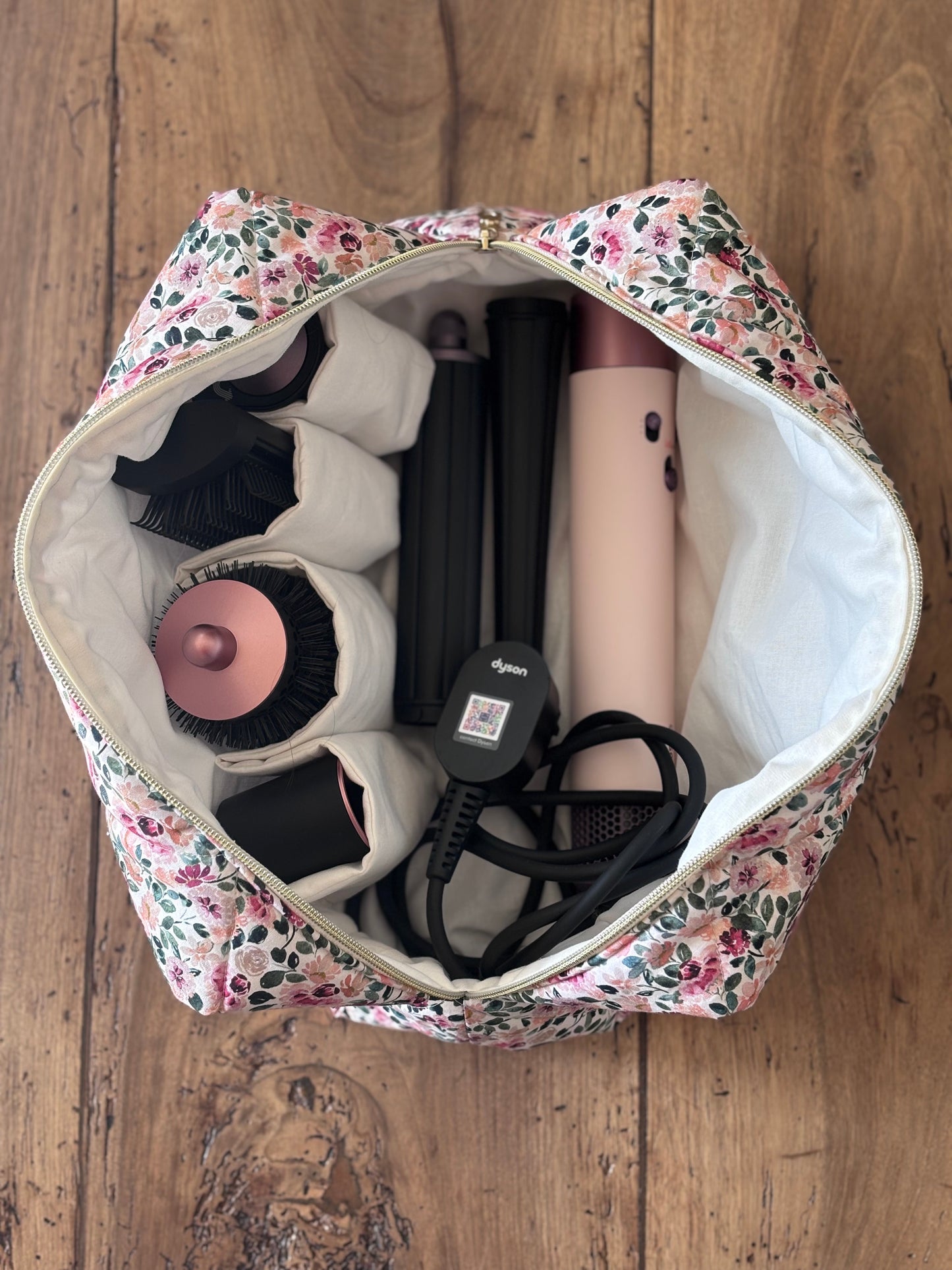 Trousse Victoire - trousse fleurie matelassée pour Dyson Airwrap et Shark Flexstyle