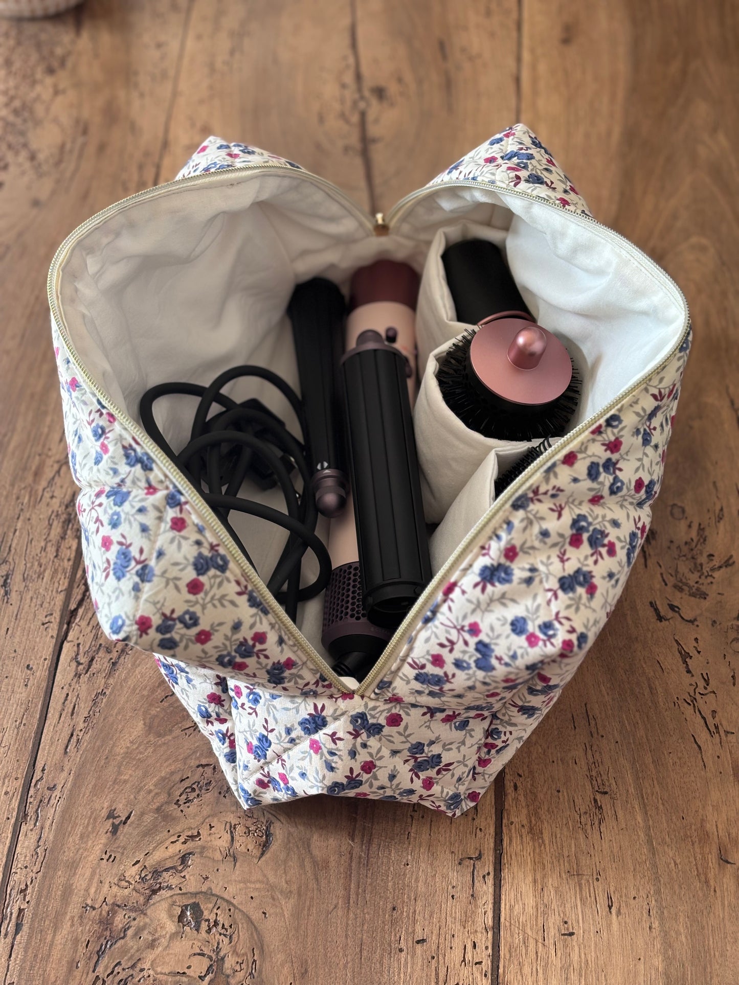 Trousse Juliette - trousse fleurie matelassée pour Dyson Airwrap et Shark Flexstyle