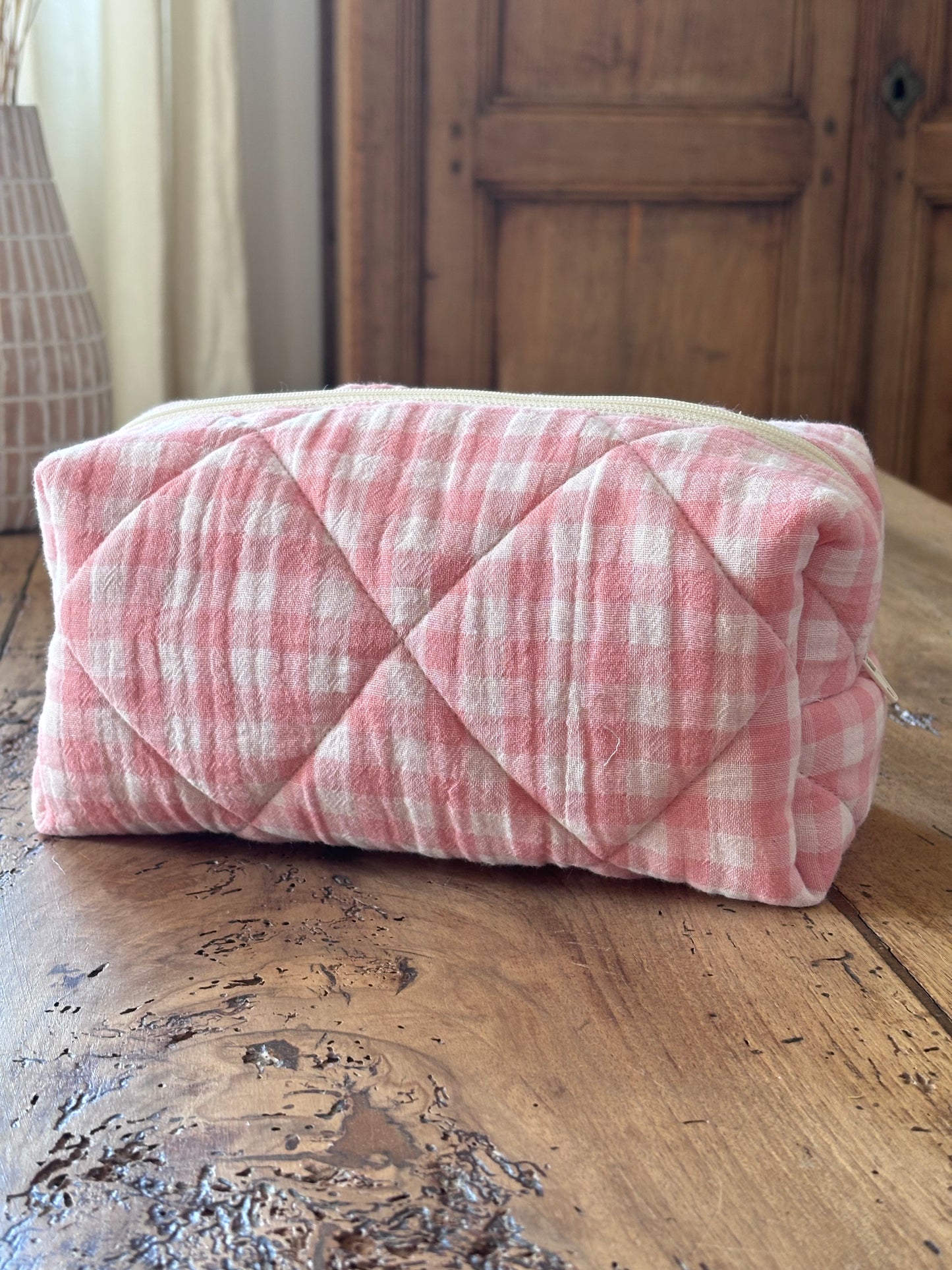 Trousse beauté matelassée Vichy Rose