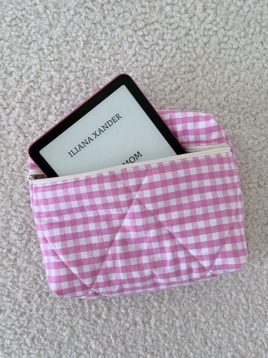 Pochette livre de poche - vichy rose Louise - Compatible Kindle