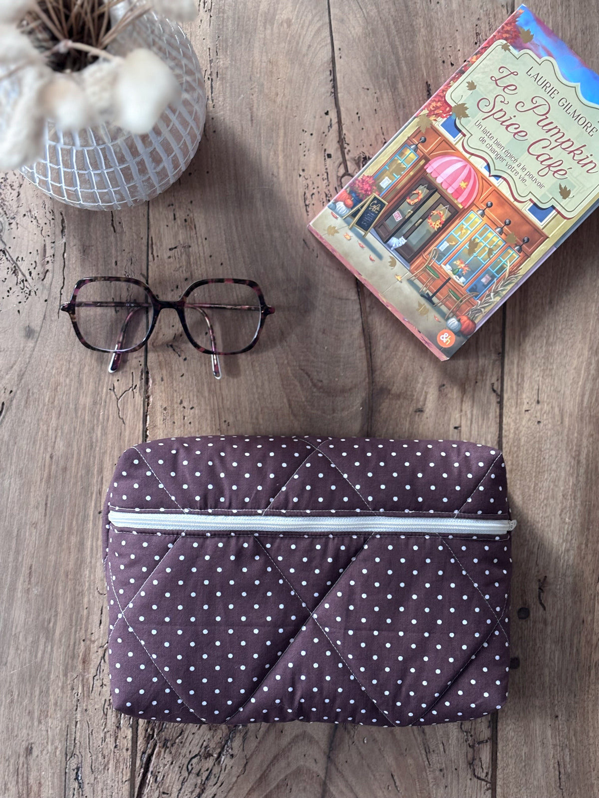 Pochette livre broché - marron pois écrus Garance