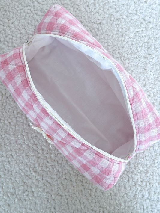Trousse beauté matelassée vichy rose bonbon – Lou