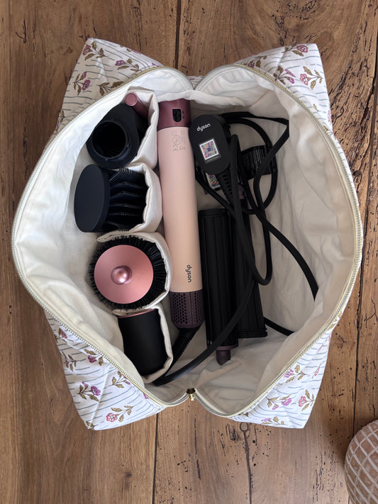 Trousse Léonie - trousse fleurie matelassée pour Dyson Airwrap et Shark FlexStyle