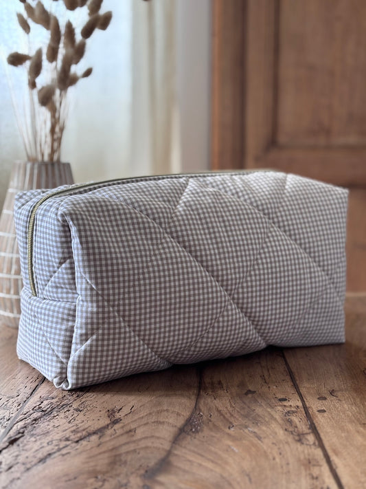 Trousse Camille - trousse vichy sable matelassée pour Dyson Airwrap et Shark Flexstyle