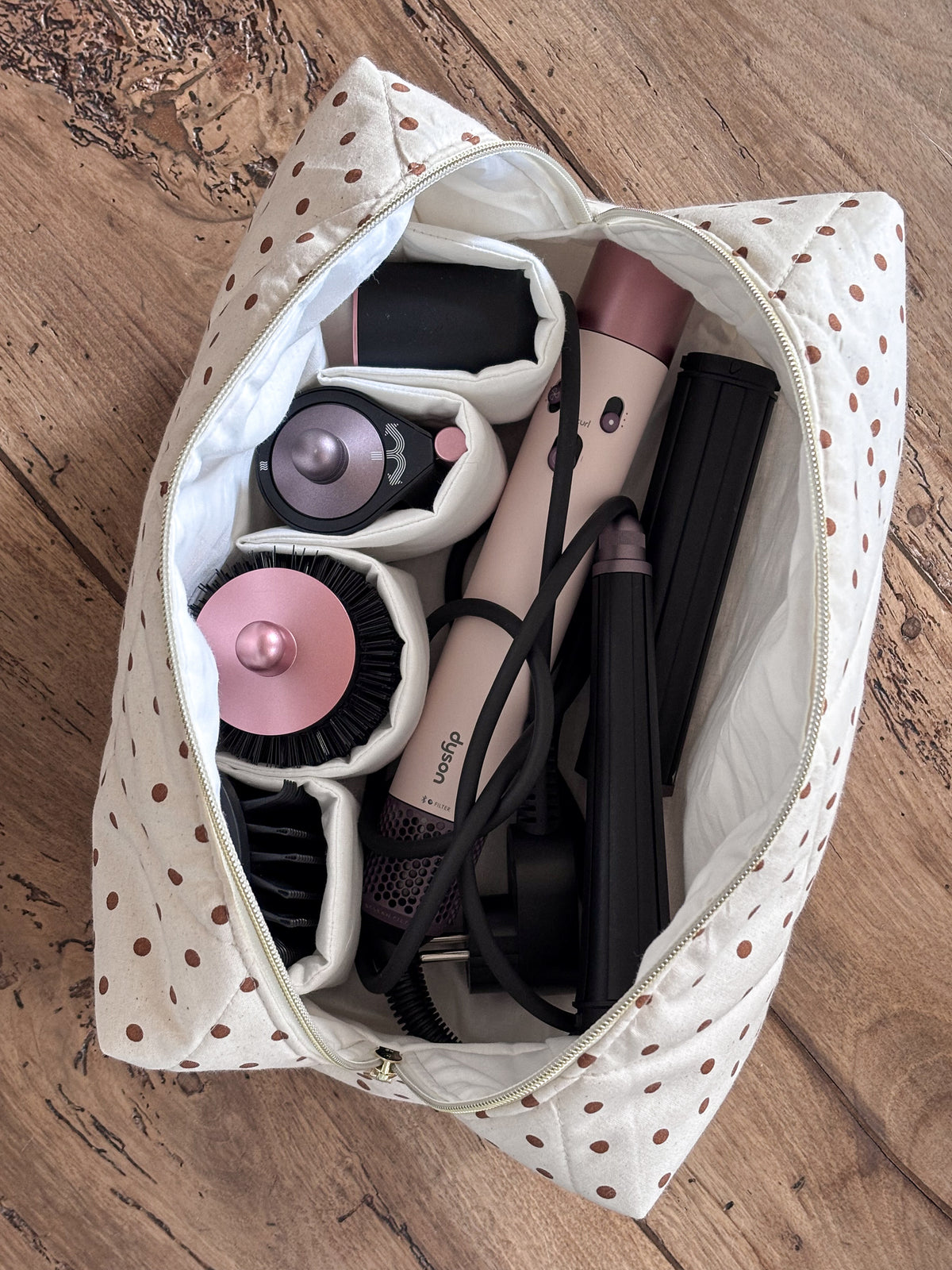 Trousse Dyson Airwrap - écrue pois marron Alma