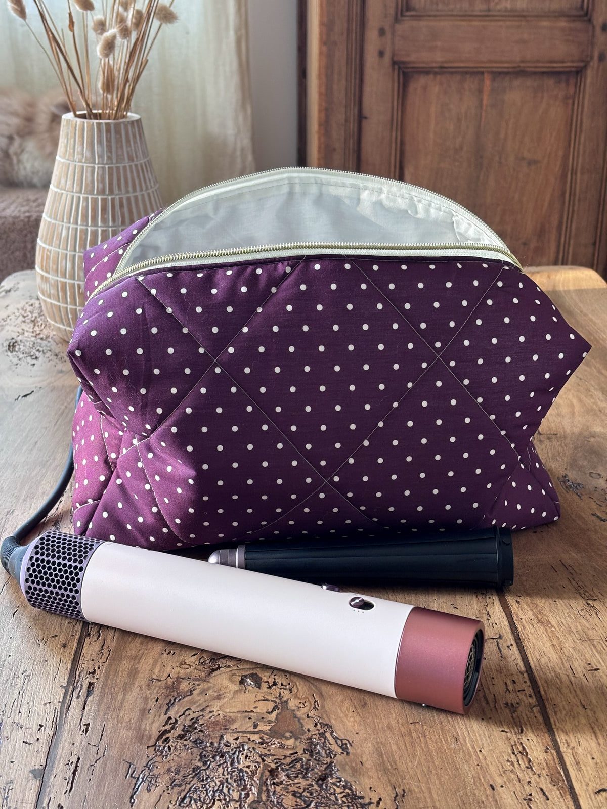 Trousse Dyson Airwrap - bordeaux pois écrus Garance