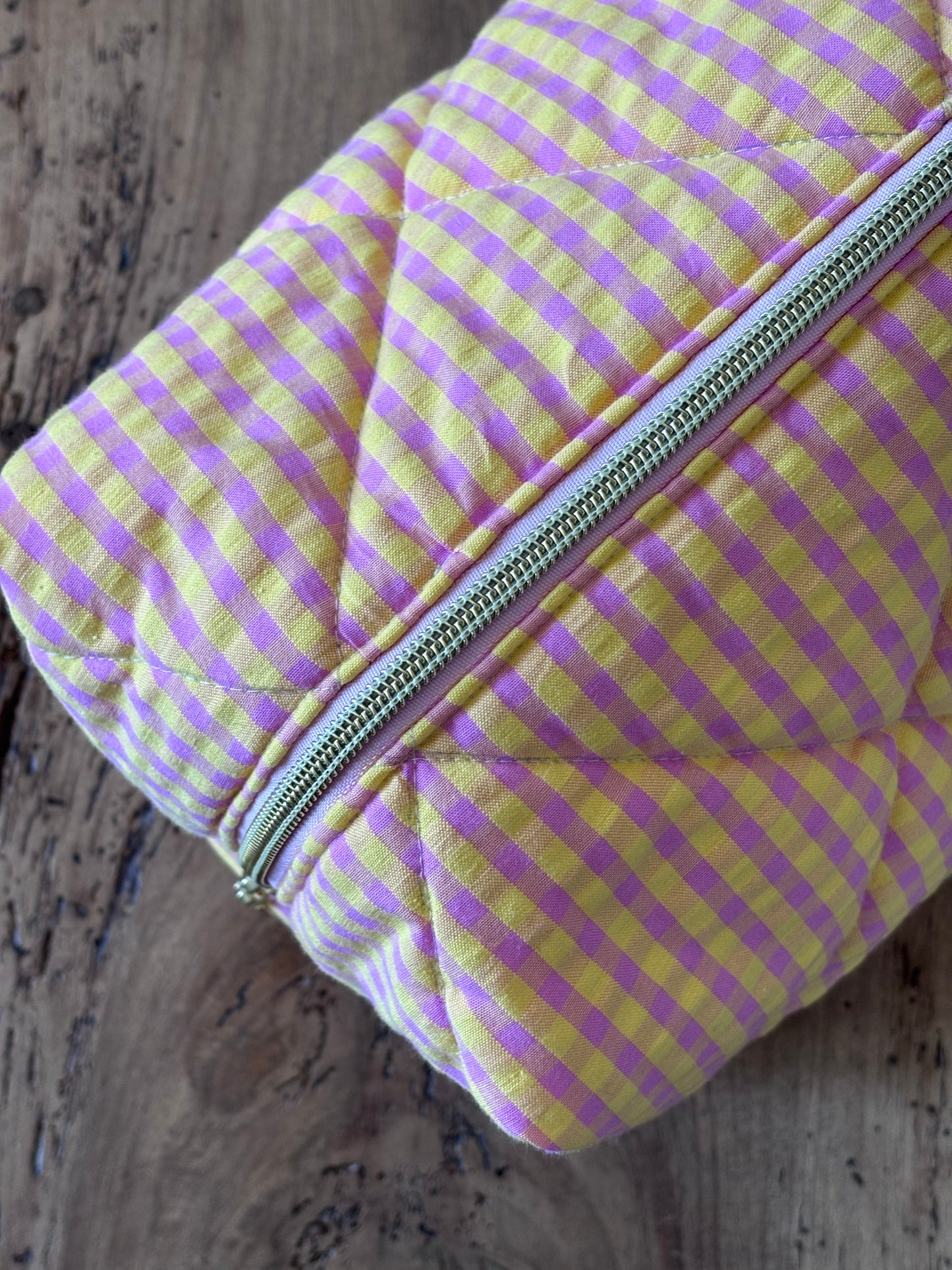 Trousse Zoé - trousse vichy jaune et rose matelassée pour Dyson Airwrap et Shark flexstyle