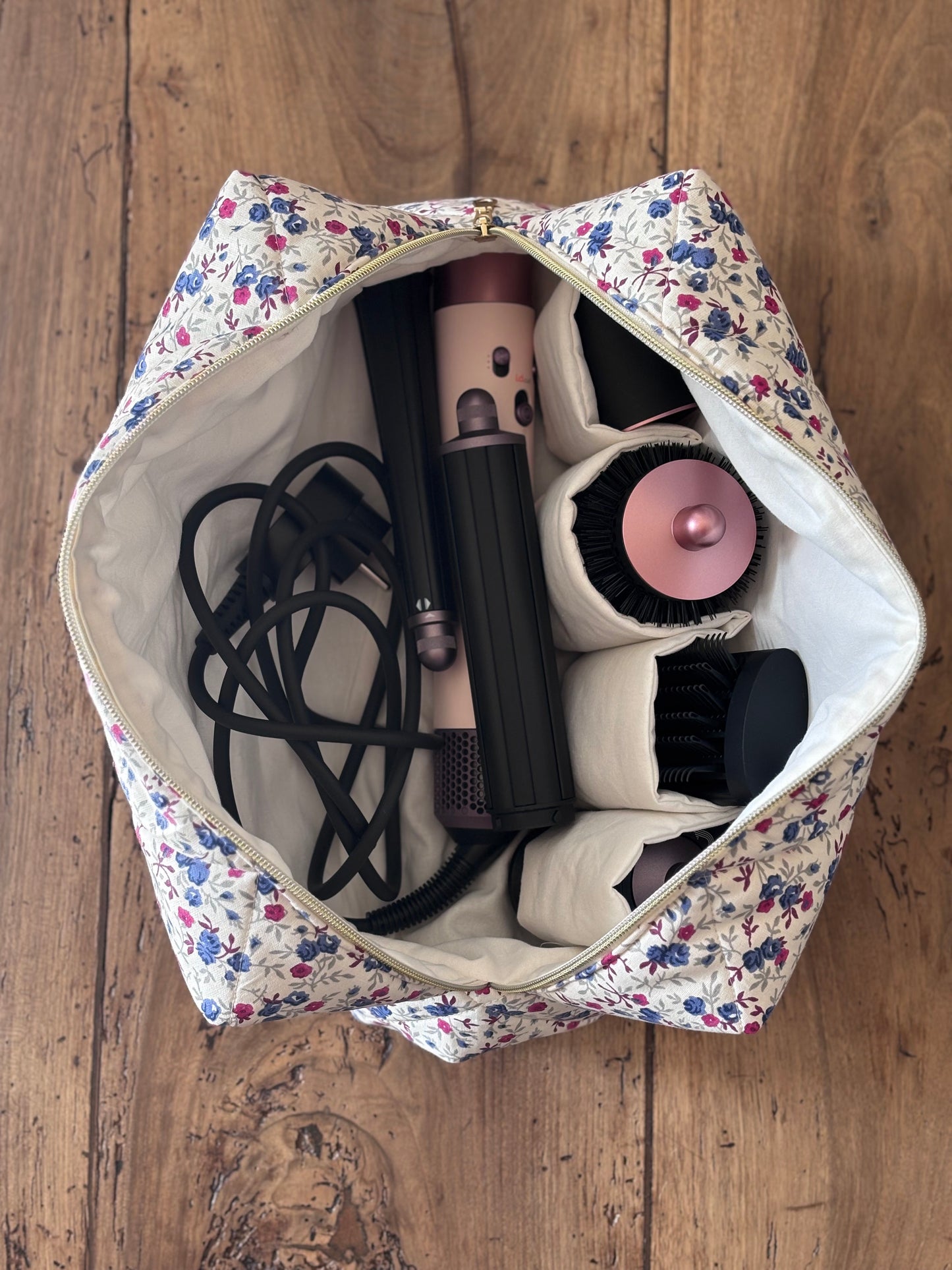 Trousse Juliette - trousse fleurie matelassée pour Dyson Airwrap et Shark Flexstyle