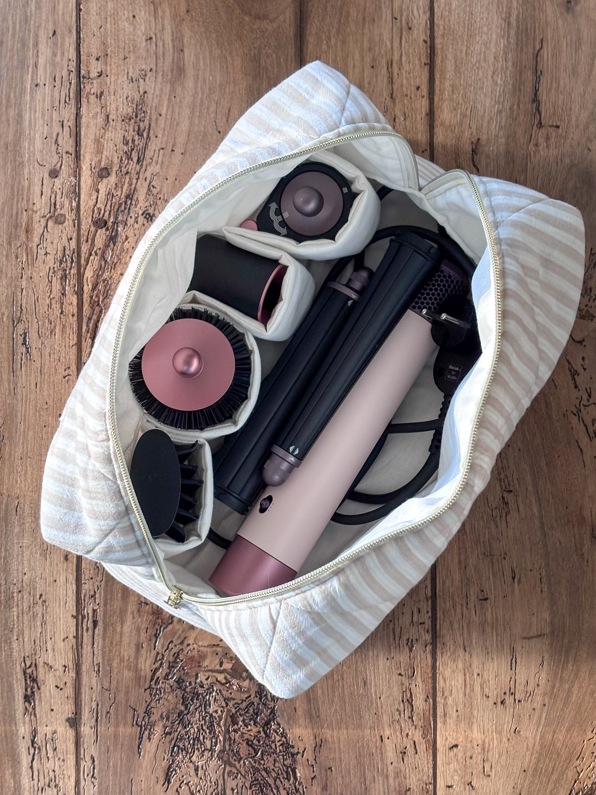 Trousse Dyson Airwrap - rayée écrue beige Albane