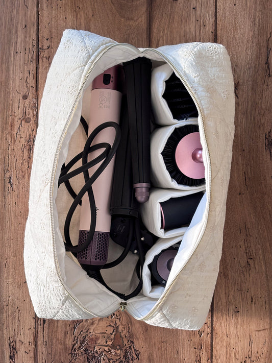 Quilted Pouch for Dyson Airwrap and Shark FlexStyle – Light Pink Gingham