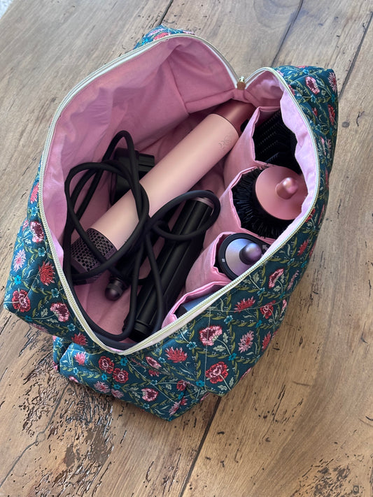 Trousse Augustine - trousse fleurie matelassée pour Dyson Airwrap et Shark Flexstyle
