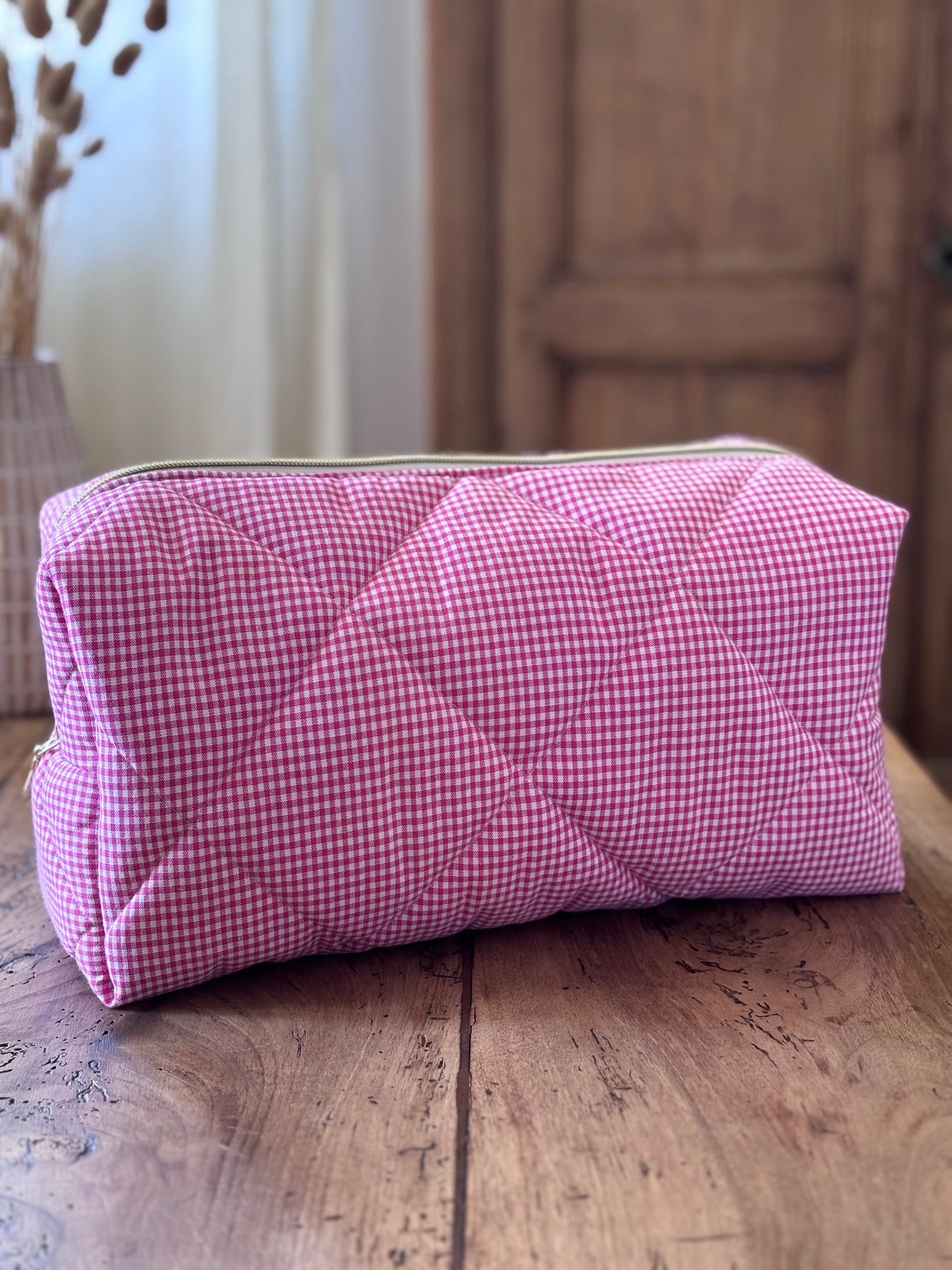 Trousse Camille - trousse vichy rose matelassée pour Dyson Airwrap et Sharkflextyle