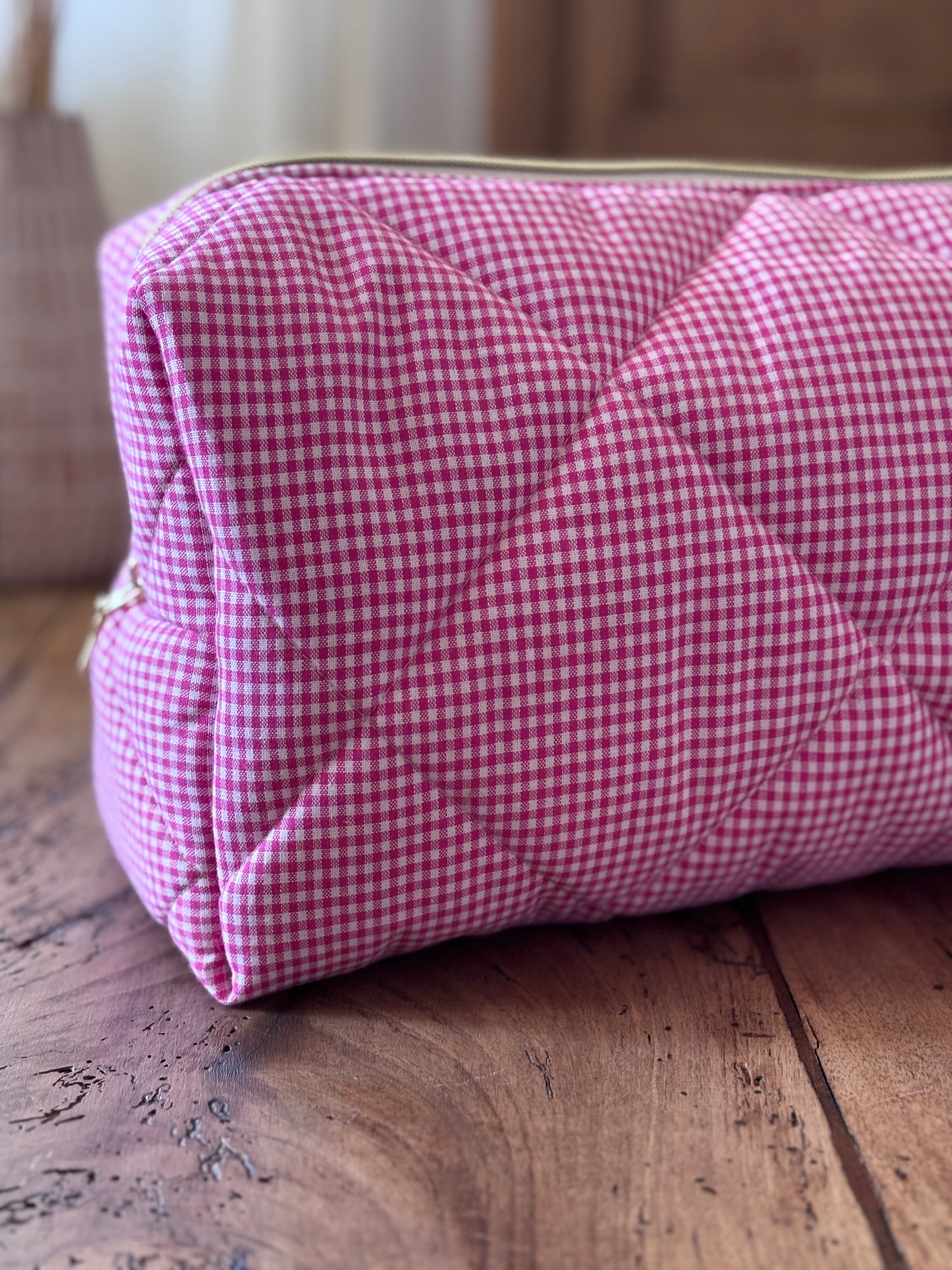 Trousse Camille - trousse vichy rose matelassée pour Dyson Airwrap et Sharkflextyle
