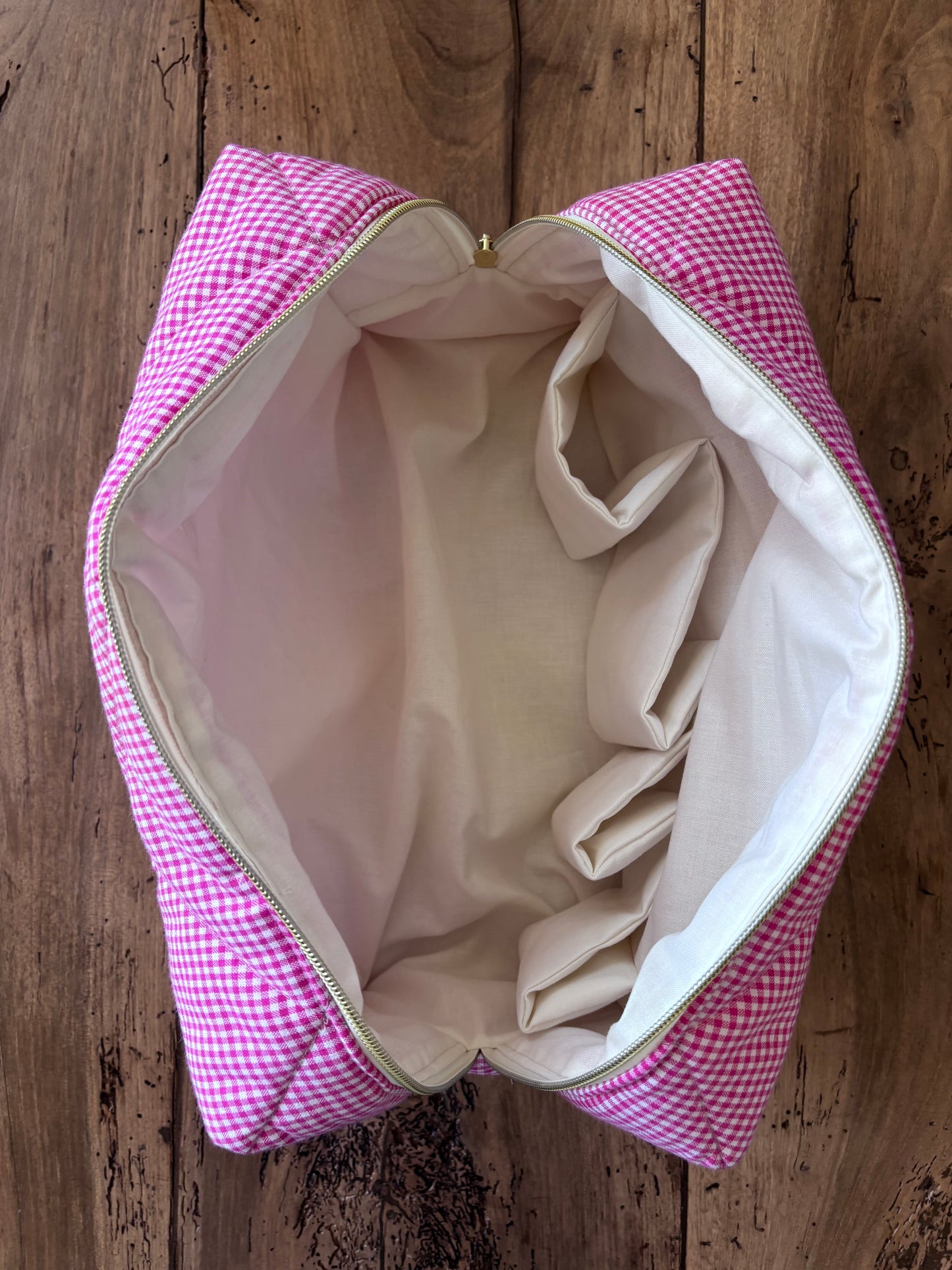 Trousse Camille - trousse vichy rose matelassée pour Dyson Airwrap et Sharkflextyle