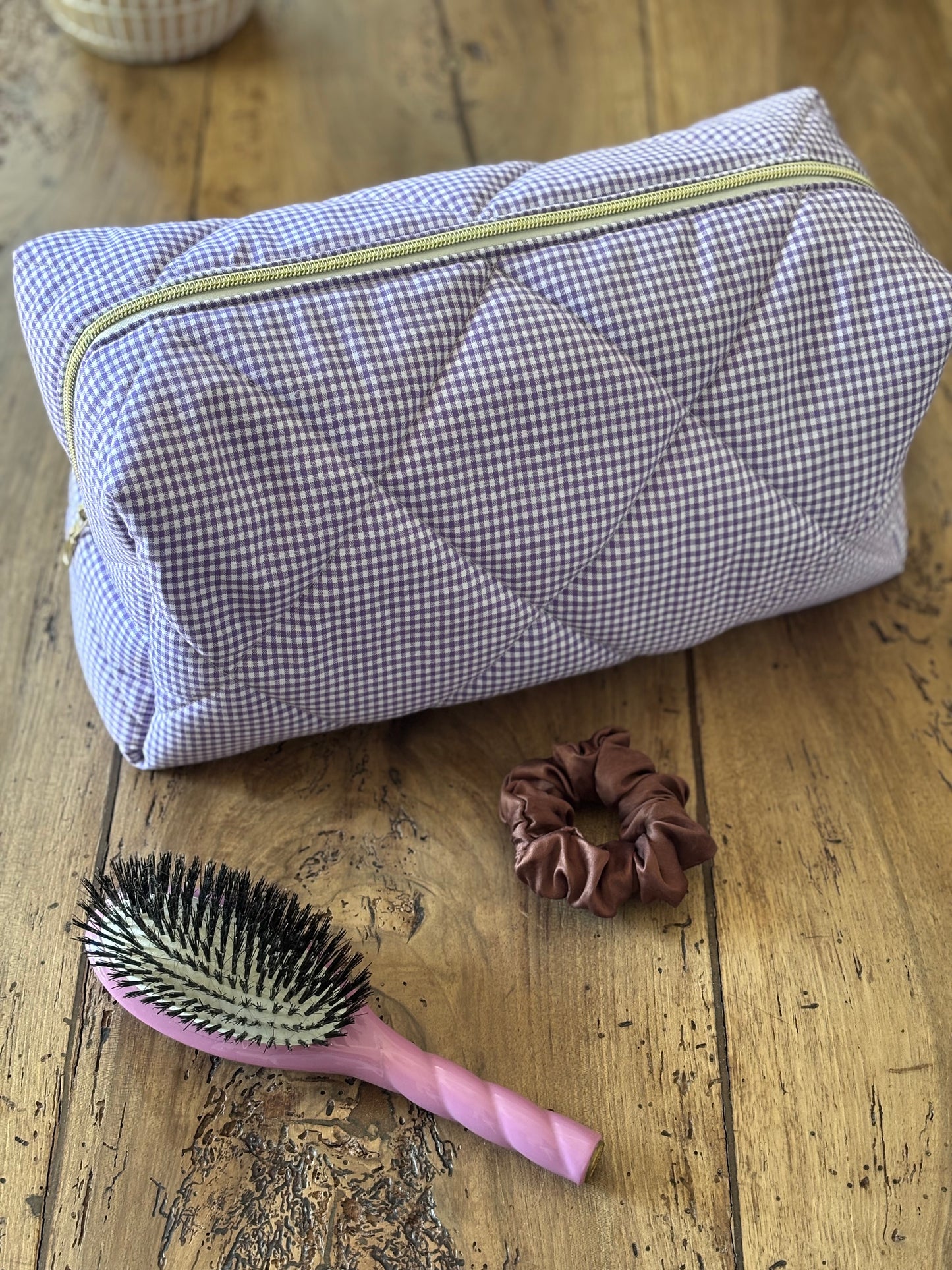 Quilted Pouch for Dyson Airwrap and Shark FlexStyle – Light Pink Gingham