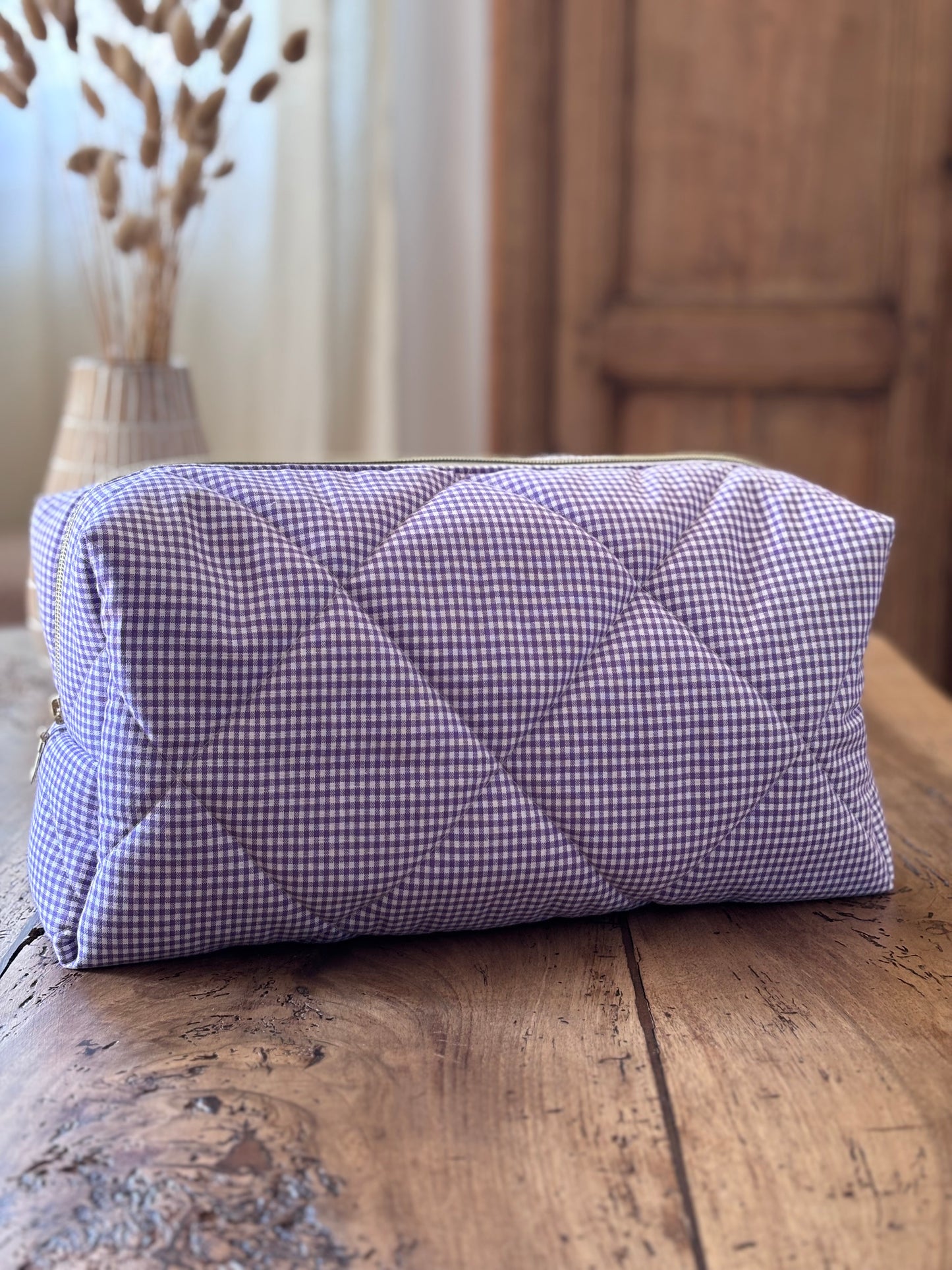 Quilted Pouch for Dyson Airwrap and Shark FlexStyle – Light Pink Gingham