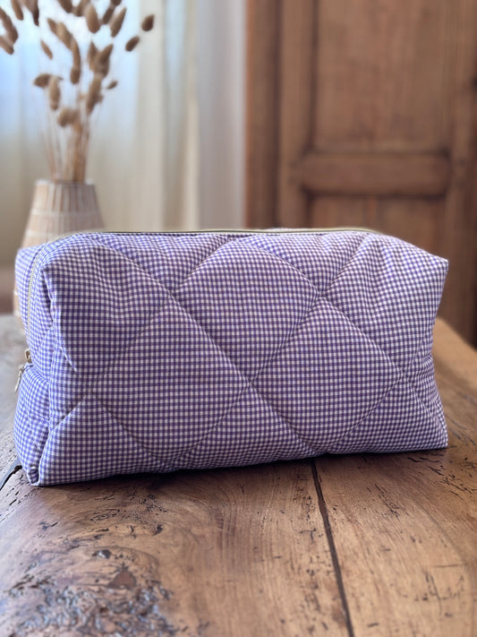 Trousse Camille - trousse vichy mauve matelassée pour Dyson Airwrap et Sharke Flexstyle