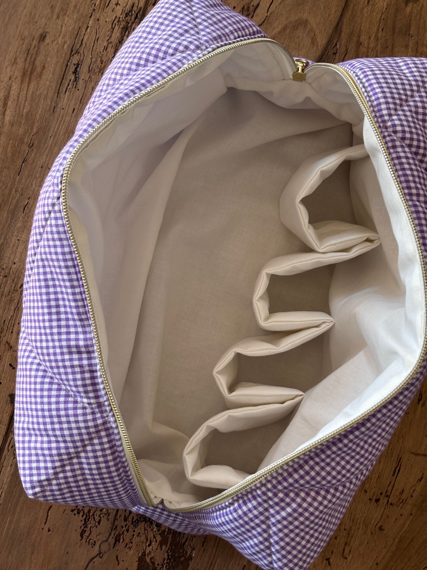 Quilted Pouch for Dyson Airwrap and Shark FlexStyle – Light Pink Gingham