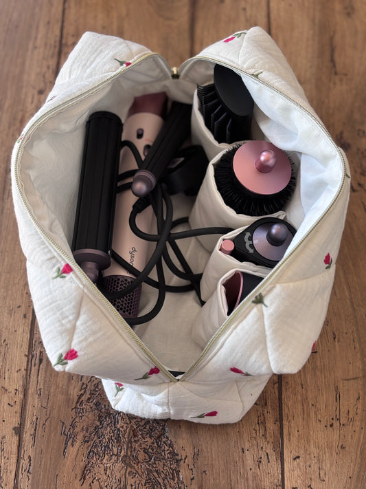 Trousse Rosalie - trousse brodée matelassée pour Dyson Airwrap et Shark FlexStyle