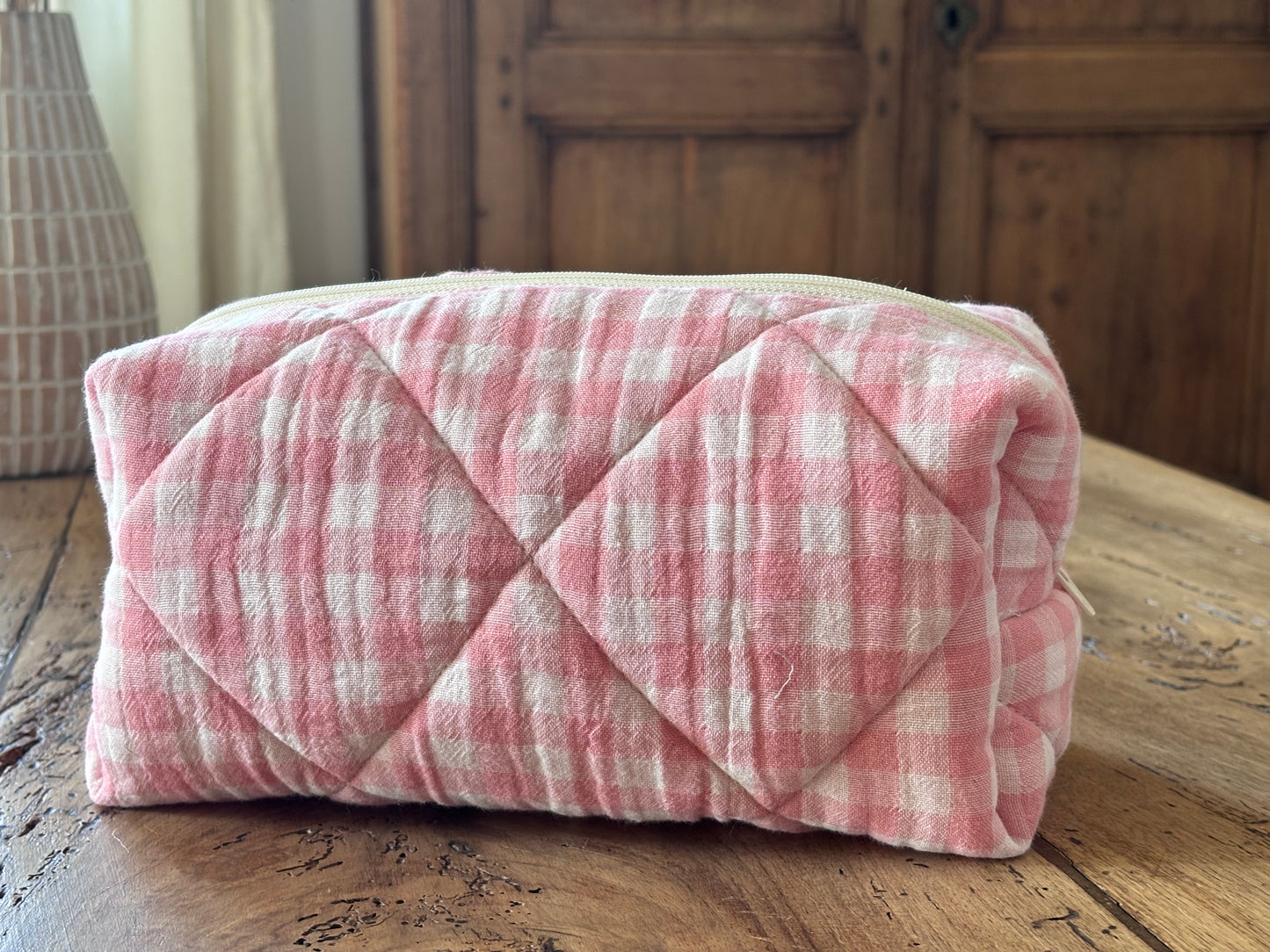 Trousse beauté matelassée Vichy Rose