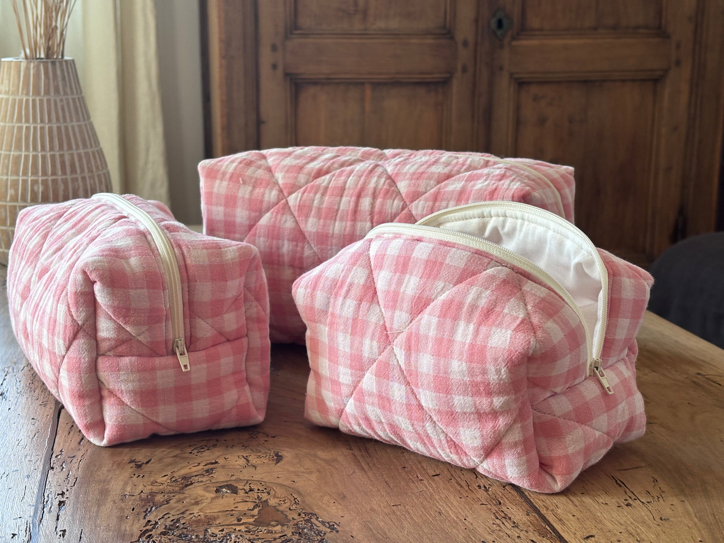 Trousse beauté matelassée Vichy Rose