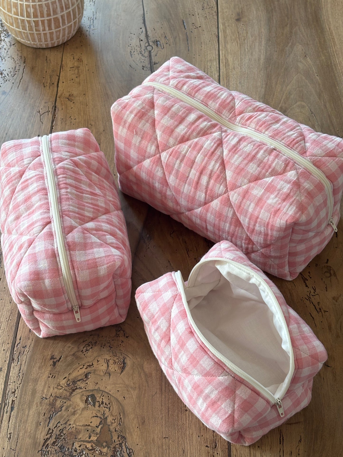 Trousse beauté matelassée Vichy Rose