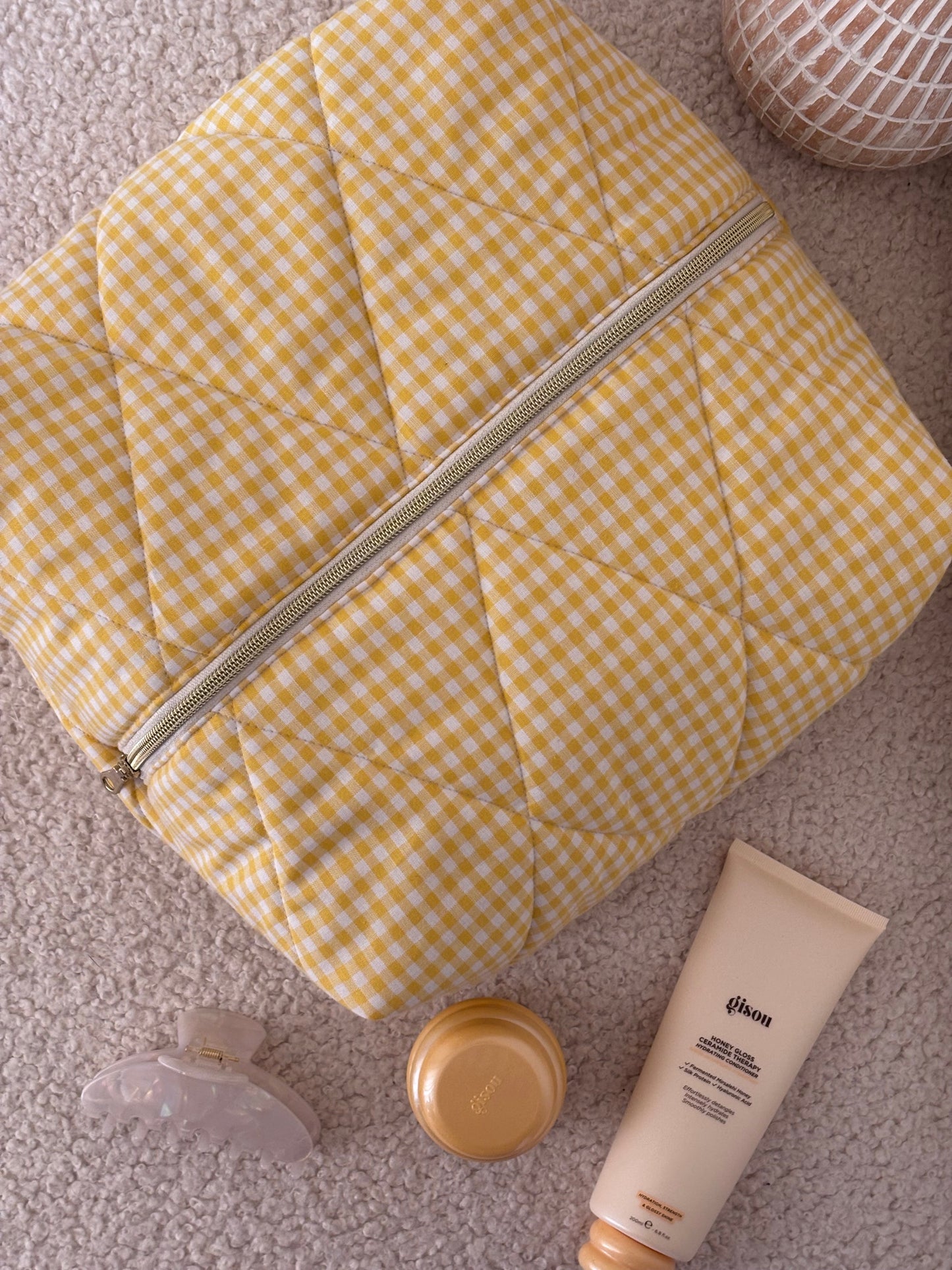 Trousse Louise – Trousse matelassée vichy jaune pour sèche-cheveux GHD Helios