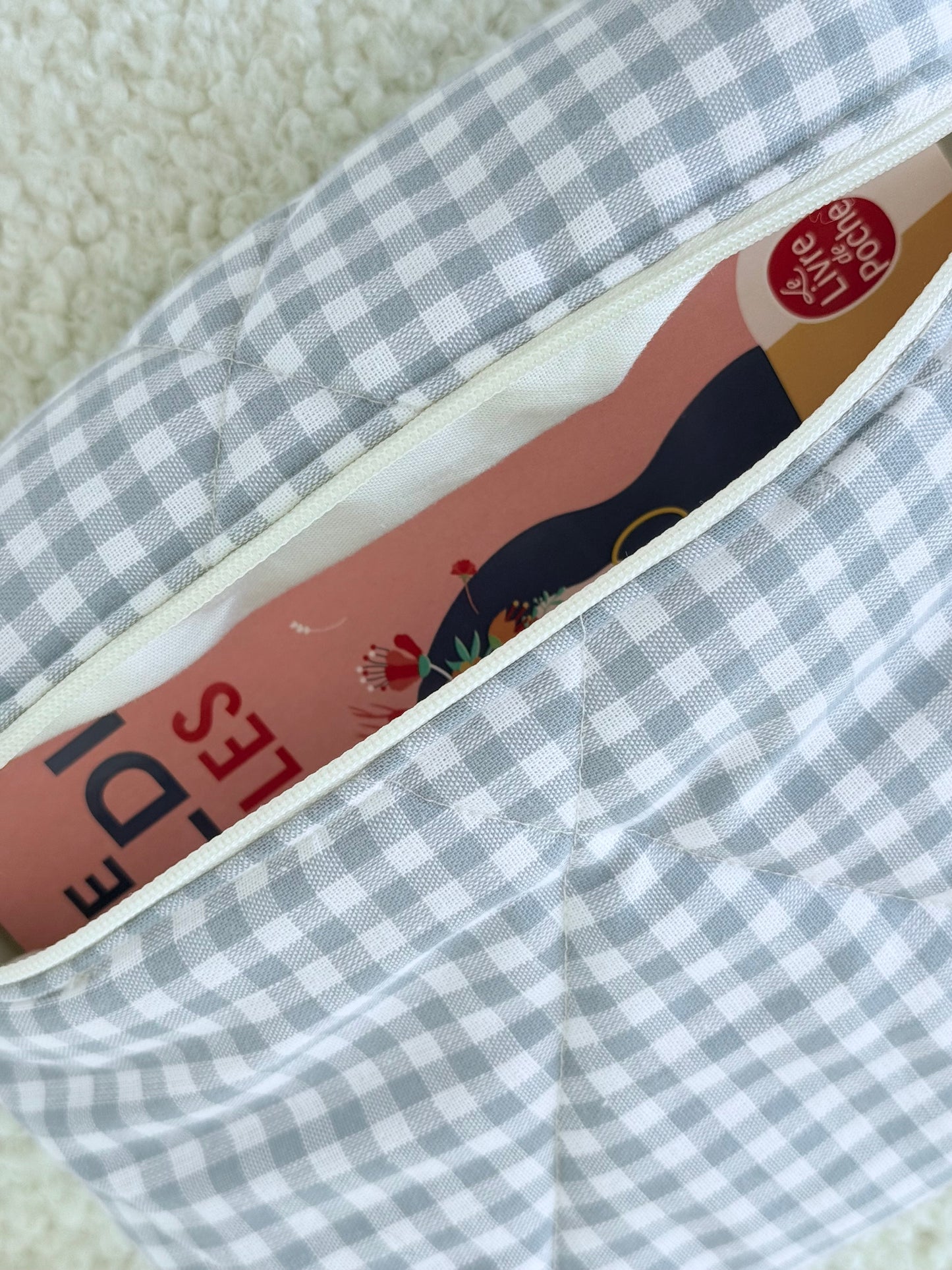 Pochette livre & liseuse Kindle Louise – Vichy bleu