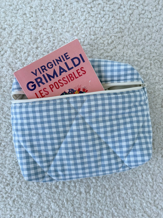 Pochette livre & liseuse Kindle Louise – Vichy bleu
