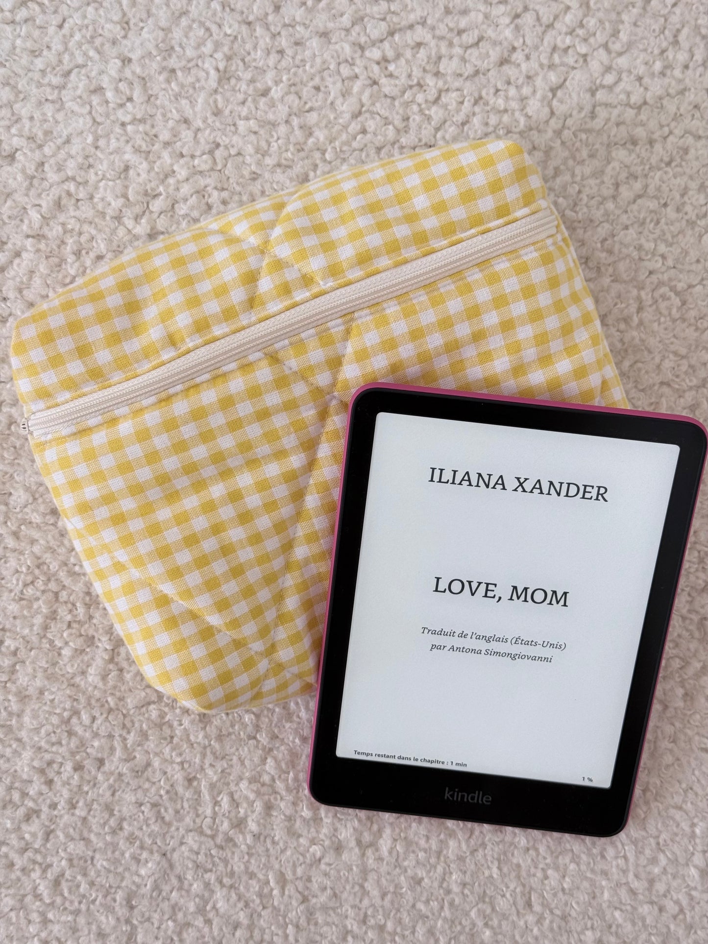 Pochette livre & liseuse Kindle Louise – Vichy jaune