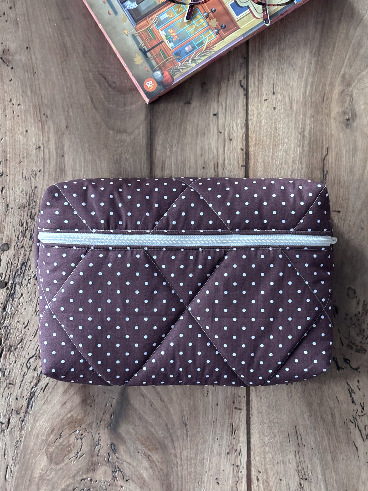 Pochette livre broché - marron pois écrus Garance