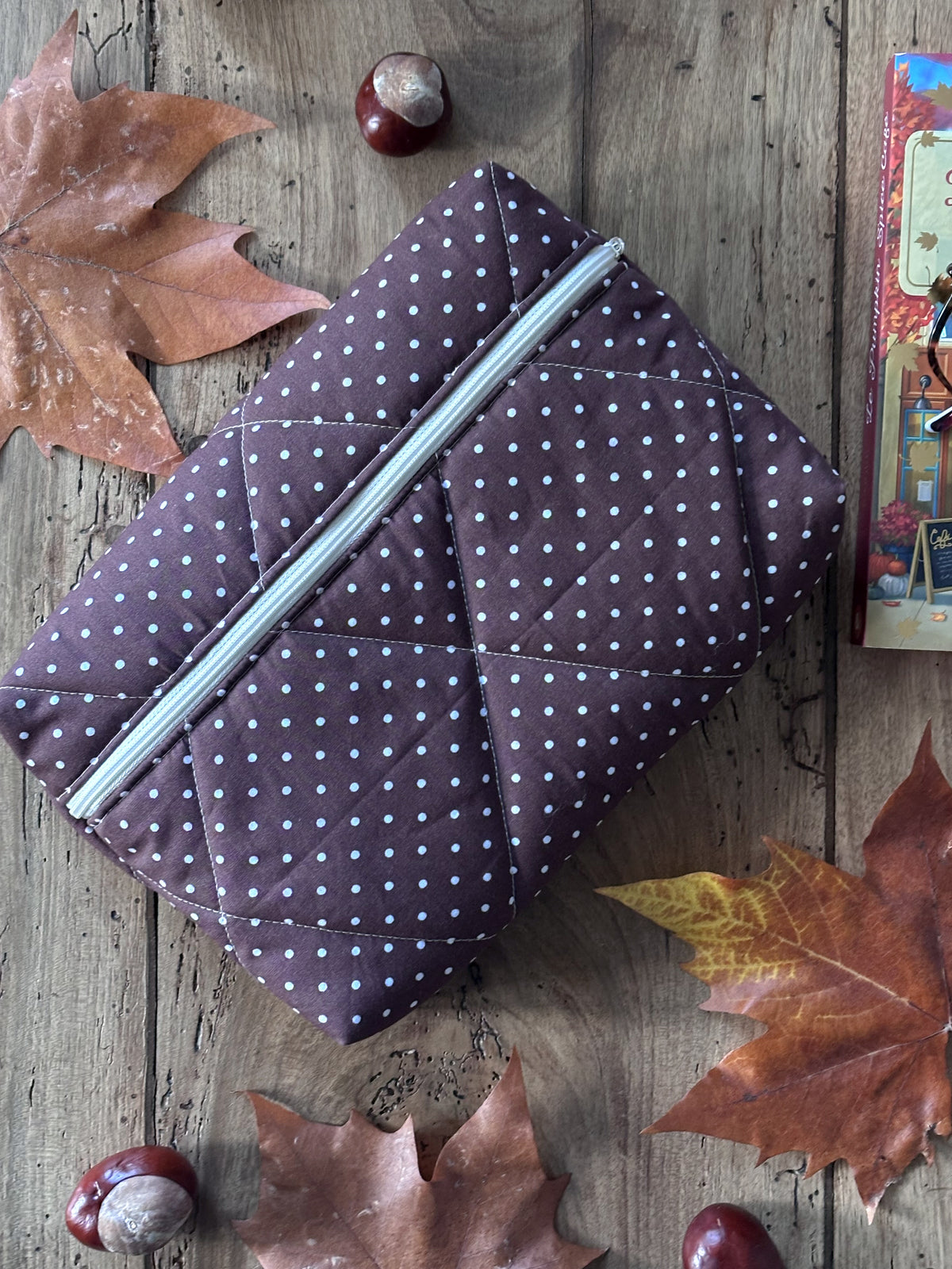 Pochette livre broché - marron pois écrus Garance