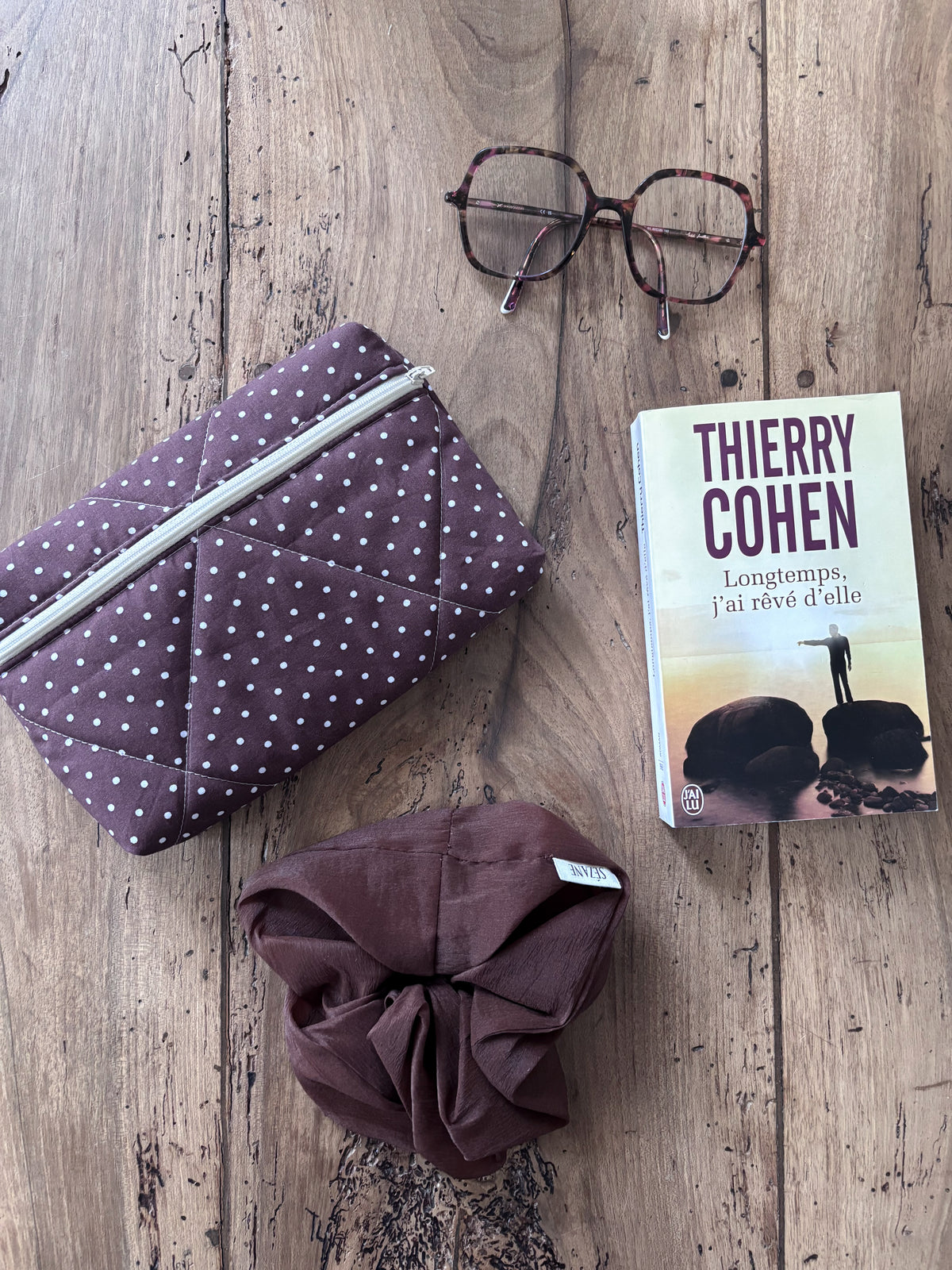 Pochette livre de poche - marron pois écrus Garance - Compatible Kindle