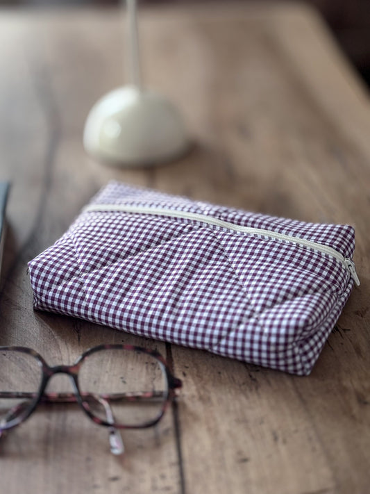 Pochette livre de poche - vichy bordeaux Camille - Compatible Kindle