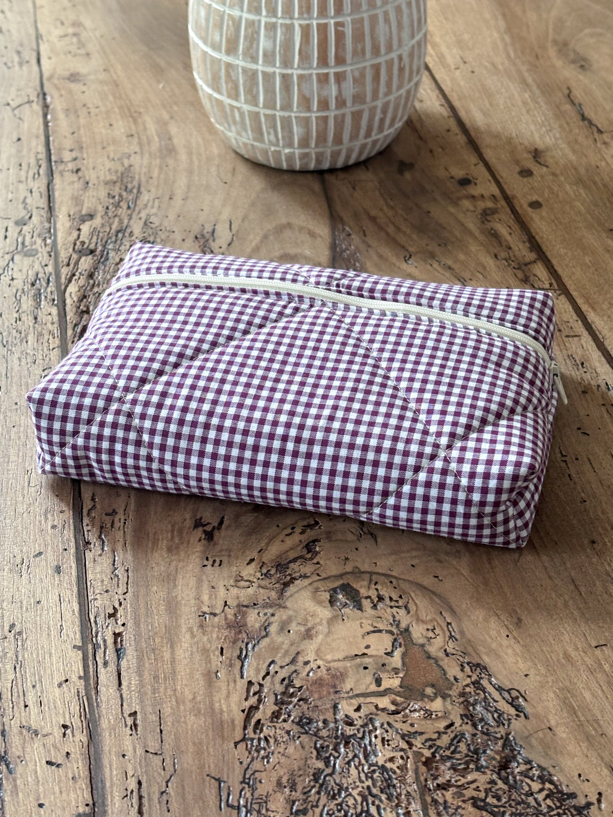 Pochette livre de poche - vichy bordeaux Camille - Compatible Kindle
