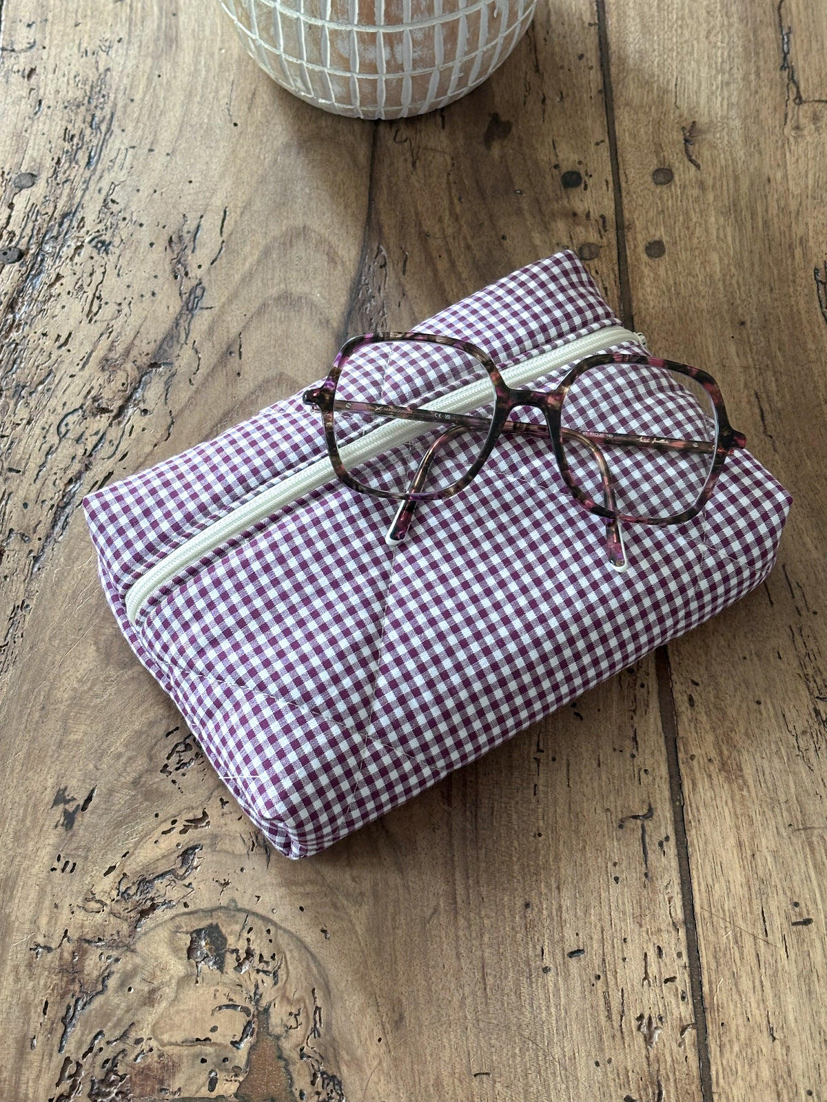 Pochette livre de poche - vichy bordeaux Camille - Compatible Kindle