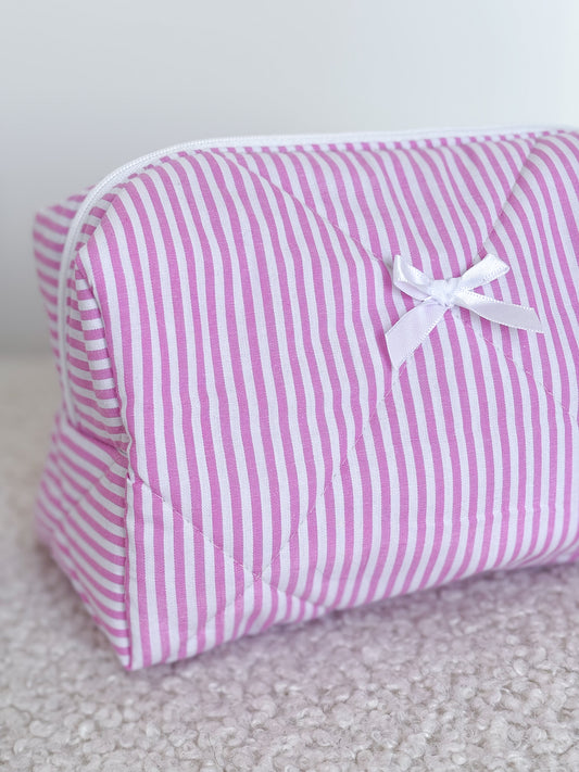 Trousse beauté matelassée rayée blanc et rose – Capucine