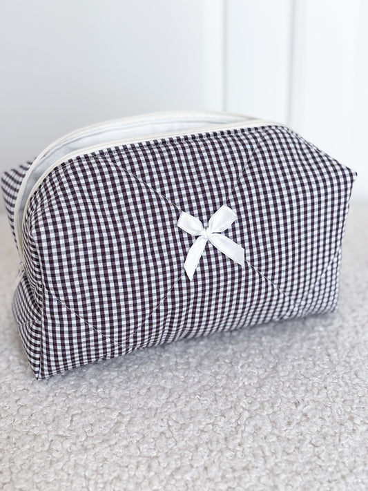 Trousse beauté matelassée vichy marron – Camille